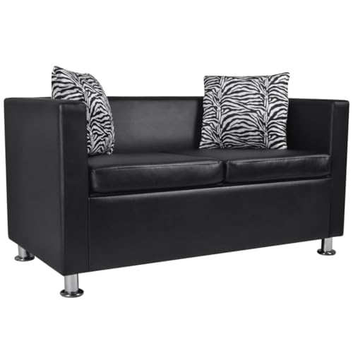 Qnhdfrt Zweisitzer Sofa Kunstleder Schwarz Kompakt mit hohem Sitzkomfort für Wohnzimmer und kleine Räume Modernes Design von Qnhdfrt