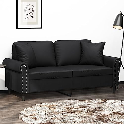 Qnhdfrt Zweisitzer Sofa Kunstleder Schwarz Modernes Design mit Zierkissen 140 cm Sitzbreite Gemütliche Couch für Wohnzimmer und kleine Räume von Qnhdfrt