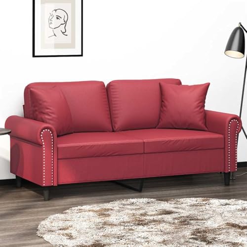Qnhdfrt Zweisitzer Sofa Kunstleder Weinrot Modernes Design mit Zierkissen 140 cm Sitzbreite für Wohnzimmer, Jugendzimmer oder Balkon von Qnhdfrt