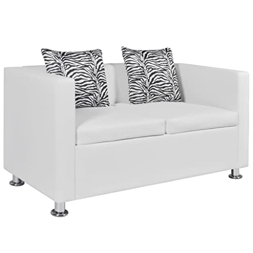 Qnhdfrt Zweisitzer Sofa Kunstleder Weiß Kompakt 120x62cm Modernes Design Bequem mit Kissen für Wohnzimmer Balkon von Qnhdfrt