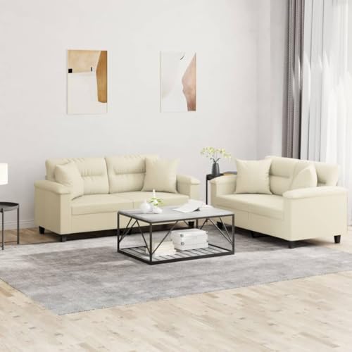 Qnhdfrt Zweisitzer Sofagarnitur Creme Kunstleder 120/140 cm Sofa Couch Set mit 4 Kissen für Wohnzimmer Balkon von Qnhdfrt