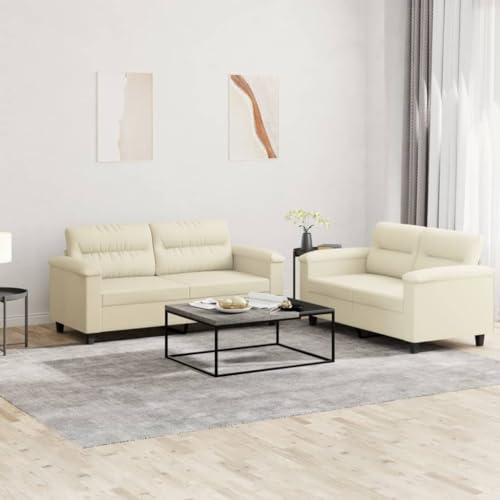 Qnhdfrt Zweisitzer Sofagarnitur Creme Kunstleder mit 4 Kissen 120/140 cm für Wohnzimmer Balkon Lounge Bequem Robust von Qnhdfrt