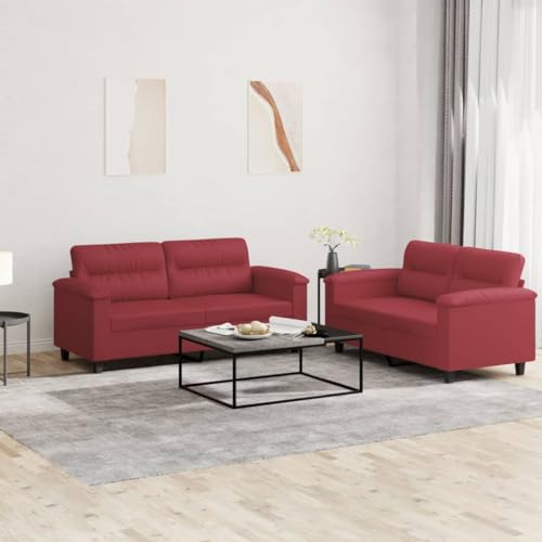 Qnhdfrt Zweisitzer Sofagarnitur Kunstleder Weinrot 120cm und 140cm Couch Set mit Kissen Robust Praktisch für Wohnzimmer Balkon von Qnhdfrt