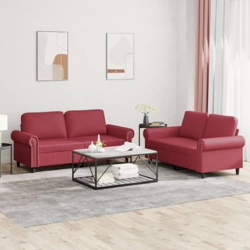 Qnhdfrt Zweisitzer Sofagarnitur Set Weinrot Kunstleder 120 und 140 cm Bequemes Sofa mit Kissen für Wohnzimmer und Wohnbereich von Qnhdfrt