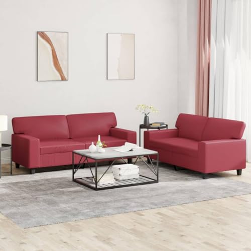 Qnhdfrt Zweisitzer Sofagarnitur Weinrot Kunstleder Kleines Sofa Set für Wohnzimmer mit Bequemen Sitzkissen und Robustem Gestell von Qnhdfrt