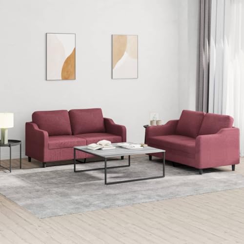 Qnhdfrt Zweisitzer Sofagarnitur Weinrot Stoff mit Kissen – Bequemes 2-TLG. Sofa Set für Wohnzimmer, Lounge und Entspannung in 120 cm und 140 cm Breite von Qnhdfrt