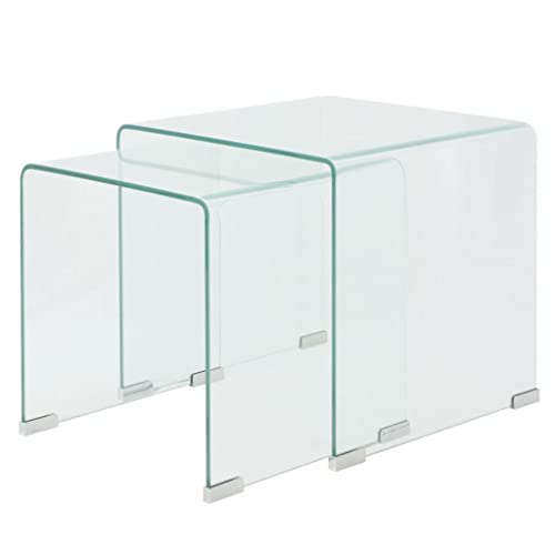 Qnhdfrt Zweiteiliges Satztisch-Set aus gehärtetem Sicherheitsglas Transparent Beistelltisch Couchtisch Nachttisch Modernes Design stapelbar für Wohnzimmer Schlafzimmer von Qnhdfrt