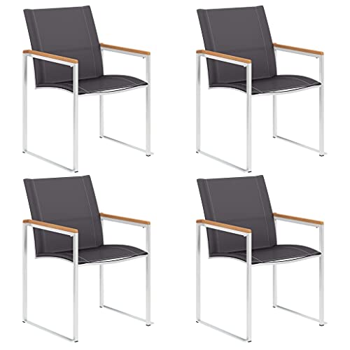 Qnhdfrt stapelbare Gartenstühle 4er Set aus Edelstahl Teakholz Textilene Grau wetterbeständig rostfrei langlebig für Terrasse Balkon Garten Outdoor Möbel von Qnhdfrt