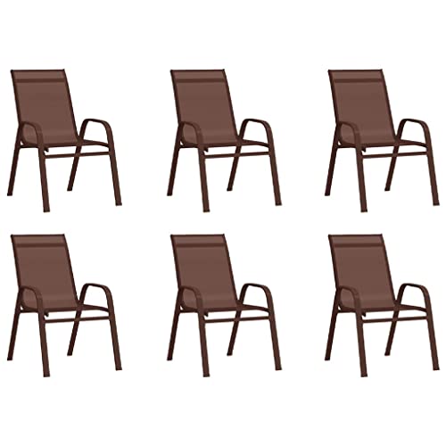 Qnhdfrt stapelbare Gartenstühle Braun Textilene 6er Set platzsparend für Balkon Garten Camping von Qnhdfrt