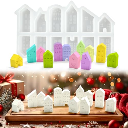 Silikonform Haus 12 Pcs Gießform Haus Weihnachten Silikonformen Gießformen Häuser Mini Silikonform Häuser DIY Gießformen Silikon Häuser Kleine Haus Giessformen Silikon Hausform für Haus Dekoration von Qnynnty