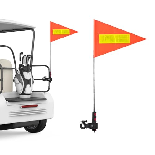 Golfwagen Flaggenmast,Orangefarbene Sicherheitsflagge mit Reflektierenden Streifen Teleskopstange Golfwagen Flagge für Golfwagen Fahrrad und Rollstühle,21x30 cm von QoTang