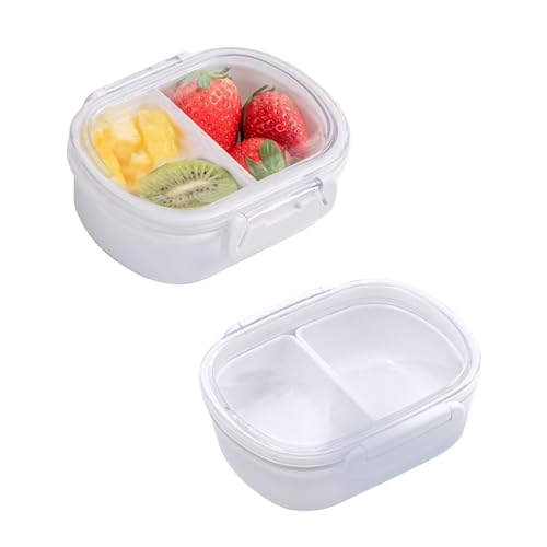 QoTang 2 Stück Snackbox mit 2 Fächern,Brotdose Klein Bento Box Kinder Frühstücksbox Frischhaltedosen mit Deckel Lunchbox für Gerichte & Snacks, 13,4x11,4x5,2 cm - 350ML von QoTang
