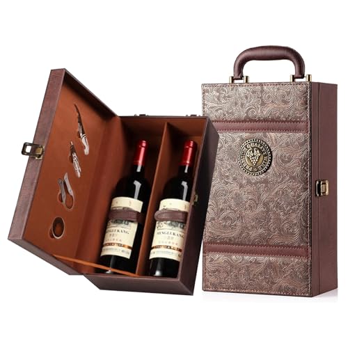 QoTang Weinflasche Box Weinkoffer Geschenkset Sommelier für 2 Flaschen - Weintragekoffer für Hochzeit Jubiläum Party Reisen - 35x20x12 cm von QoTang