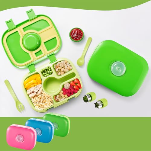 Qobobo® Brotdose mit Fächern, BPA-Frei, Lunchbox mit 5 Unterteilung 2 Brotmesser und 1 Separaten Saucenbox & geschirr, Brotzeitbox Brotbox Bento Box ideal für Kindergarten & Schule (Grün) von Qobobo
