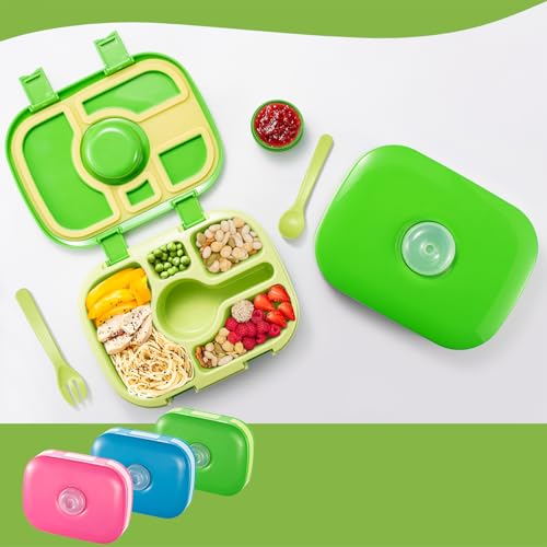 Qobobo® Brotdose mit Fächern, BPA-Frei, Lunchbox mit 5 Unterteilung und 1 Separaten Saucenbox & geschirr, Brotzeitbox Brotbox Bento Box ideal für Kindergarten & Schule (Grün) von Qobobo