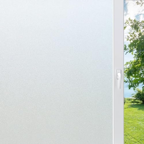 Qobobo Fensterfolie Blickdicht Milchglasfolie Selbstklebend Fenster 44.5 x 200 cm Klebefolie Fenster Sichtschutz Badezimmer Fenster Sichtschutzfolie Anti UV Fensterfolie Statisch Haftend Matt von Qobobo