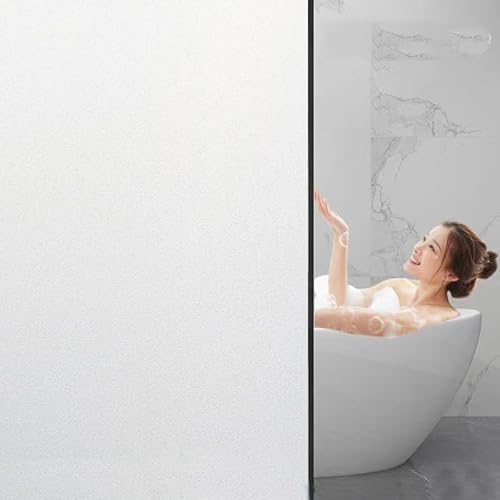 Qobobo Fensterfolie Blickdicht Milchglasfolie Selbstklebend Fenster 60 x 200 cm Klebefolie Fenster Sichtschutz Badezimmer Fenster Sichtschutzfolie Anti UV Fensterfolie Statisch Haftend Weiß Matt von Qobobo