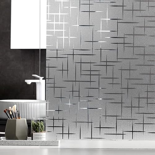 Qobobo Fensterfolie Statisch Haftend Milchglasfolie Selbstklebend Fenster 44.5 x 200 cm Klebefolie Fenster Sichtschutz ohne Klebstoff Badezimmer Fenster Sichtschutzfolie Anti UV mit Motiv Kreuz von Qobobo