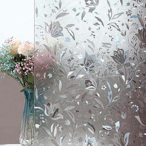 Qobobo Fensterfolie Statisch Haftend Milchglasfolie Selbstklebend Fenster 44.5 x 200 cm Klebefolie Fenster Sichtschutz ohne Klebstoff Badezimmer Fenster Sichtschutzfolie Anti UV mit Motiv Tulpe von Qobobo