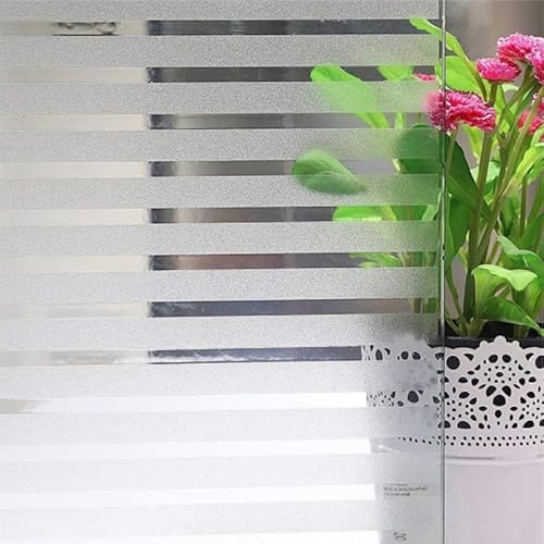 Qobobo Fensterfolie Streifen Blickdicht Milchglasfolie Selbstklebend Fenster 60 x 200 cm Klebefolie Fenster Sichtschutz Badezimmer Fenster Sichtschutzfolie Anti UV Fensterfolie Statisch Haftend von Qobobo