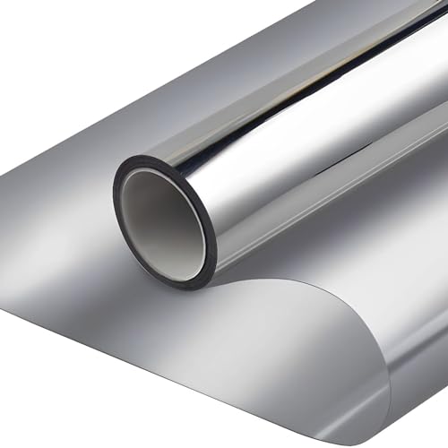 Qobobo Spiegelfolie Fenster Sichtschutz 60 x 200 cm Fensterfolie Selbstklebend Sonnenschutzfolie Fensterfolie Sonnenschutz UV Schutzfolie Rückstandslose mit Kleber Wärmeschutzfolie Silber von Qobobo