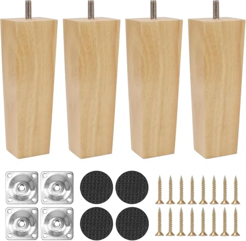 Qodiacl 4 Stück Möbelfüße Holz 12cm Quadratische Holzfüße aus Massives Eichenholz Tischbeine Schrankfüße Möbelbeine Holzbeine Ersatz Beine für Möbel Schrank Beine Couch Tisch Sofa Bett von Qodiacl