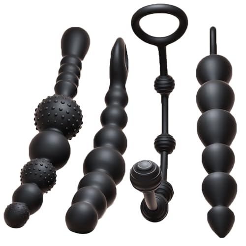 Qodpxxi 4 Größen Silikon Analkugeln Set Schwarz Analkette Analplugs, Analspreizer Buttplug Analhaken Anus Masturbator SM Extrem Anal Massage Trainer Buttpluck Sexspielzeug für Männer Frauen von Qodpxxi