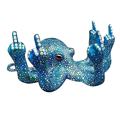 Qoier Oktopus-Ornament, leuchtende künstliche Mittelfinger-Oktopus-Statue, Kunstharz, Marine-Oktopus-Statue, Garten, Hof, Zuhause, Tisch, Büro, Dekoration (blau) von Qoier