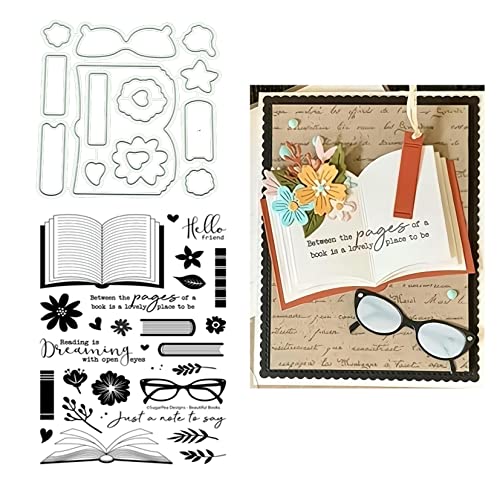 Qoiseys Buch Stempel und Stanzschablonen Set,Clear Stempel und Stanzen Set Basteln Prägeschablone,Silikonstempel Metall Die Stanzen für DIY Scrapbooking Fotoalbum von Qoiseys