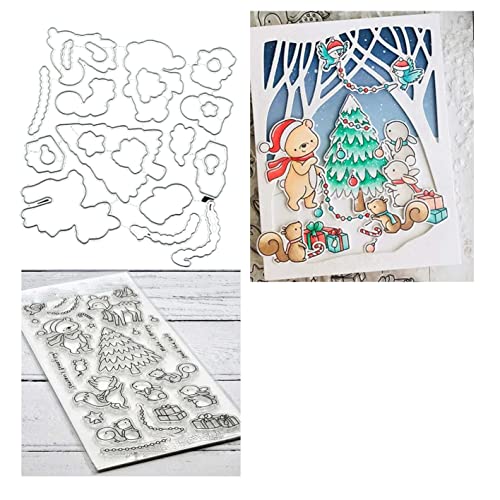 Qoiseys Christmas Tree Animal Silicone Clear Stamps and Dies Sets for Card Making, Metal Cutting Dies Cut Stencils for DIY Scrapbooking Photo Album Decorative Paper Crafting Embossing Template von Qoiseys