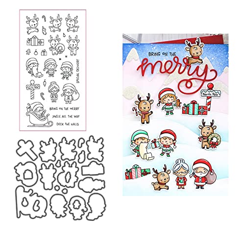 Qoiseys Der Weihnachtsmann und der kleine Hirsch Stempel und Stanzschablonen Set,Clear Stempel und Stanzen Set Basteln Prägeschablone,Silikonstempel Metall Die Stanzen für DIY Scrapbooking Fotoalbum von Qoiseys