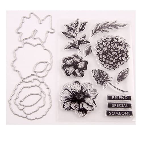 Qoiseys Drei Blumen Stempel und Stanzschablonen Set,Clear Stempel und Stanzen Set Basteln Prägeschablone,Silikonstempel Metall Die Stanzen für DIY Scrapbooking Fotoalbum von Qoiseys