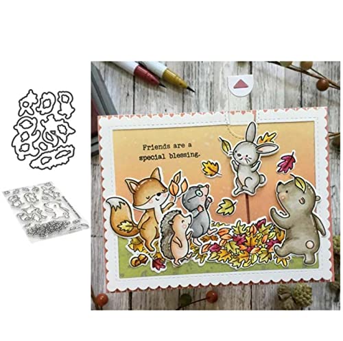 Qoiseys Eichhörnchen Kaninchen Bär Silikon klare Stempel und Stanzformen Sets für Kartenherstellung, Metall Stanzformen Schnittschablonen für DIY Scrapbooking Fotoalbum Dekorative Papier Basteln von Qoiseys