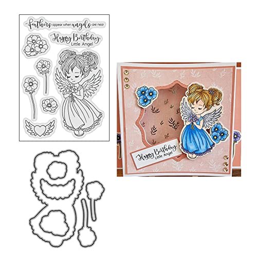 Qoiseys Engel Stempel und Stanzschablonen Set,Clear Stempel und Stanzen Set Basteln Prägeschablone,Silikonstempel Metall Die Stanzen für DIY Scrapbooking Fotoalbum (03) von Qoiseys