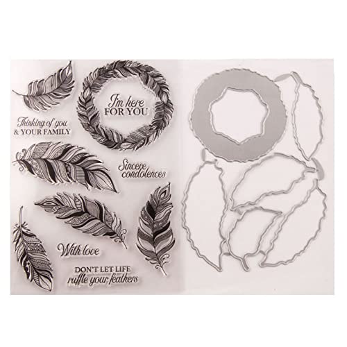 Qoiseys Feder Stempel und Stanzschablonen Set,Clear Stempel und Stanzen Set Basteln Prägeschablone,Silikonstempel Metall Die Stanzen für DIY Scrapbooking Fotoalbum Qoiseys Feder Stempel und Stanzschablonen Set,Clear Stempel und Stanzen Set Basteln Prägeschablone,Silikonstempel Metall Die Stanzen für DIY Scrapbooking Fotoalbum von Qoiseys
