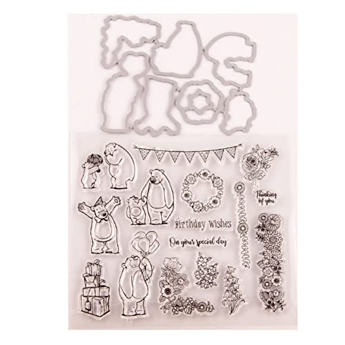 Qoiseys Igel und Bär Stempel und Stanzschablonen Set,Clear Stempel und Stanzen Set Basteln Prägeschablone,Silikonstempel Metall Die Stanzen für DIY Scrapbooking Fotoalbum von Qoiseys