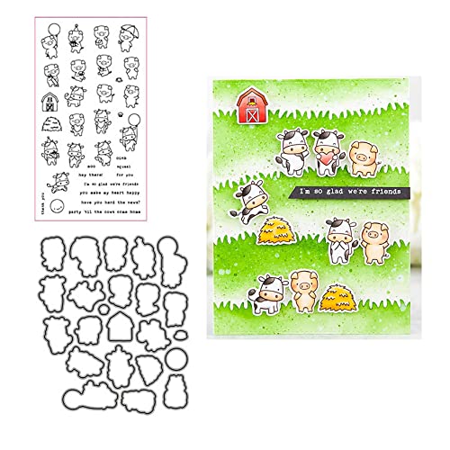 Qoiseys Kuh und Schwein Stempel und Stanzschablonen Set,Clear Stempel und Stanzen Set Basteln Prägeschablone,Silikonstempel Metall Die Stanzen für DIY Scrapbooking Fotoalbum von Qoiseys