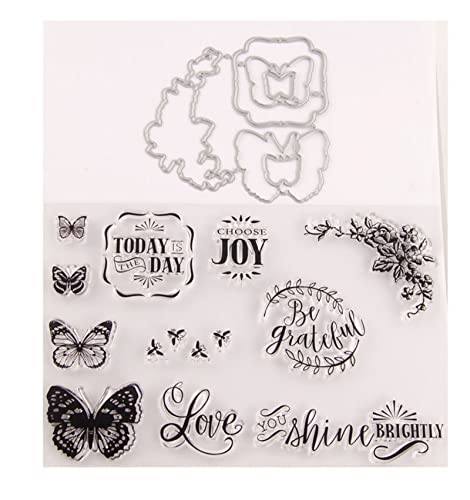 Qoiseys Schmetterling Stempel und Stanzschablonen Set,Clear Stempel und Stanzen Set Basteln Prägeschablone,Silikonstempel Metall Die Stanzen für DIY Scrapbooking Fotoalbum von Qoiseys