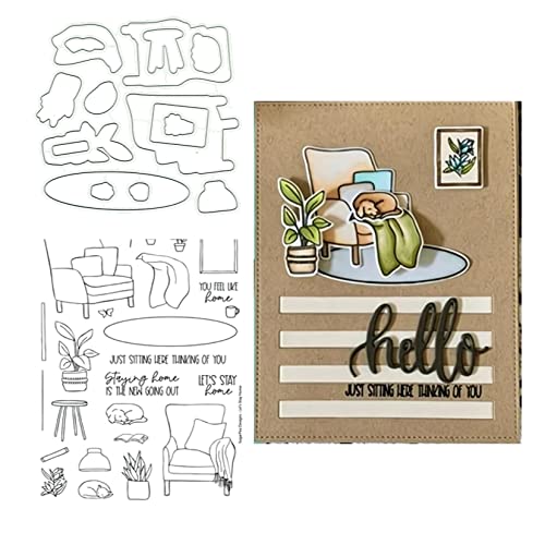 Qoiseys Sofa und Hund Stempel und Stanzschablonen Set,Clear Stempel und Stanzen Set Basteln Prägeschablone,Silikonstempel Metall Die Stanzen für DIY Scrapbooking Fotoalbum von Qoiseys