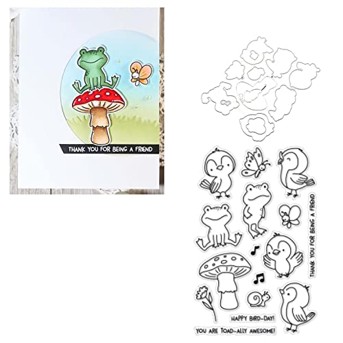 Qoiseys Vogel Frosch Stempel und Stanzschablonen Set,Clear Stempel und Stanzen Set Basteln Prägeschablone,Silikonstempel Metall Die Stanzen für DIY Scrapbooking Fotoalbum von Qoiseys