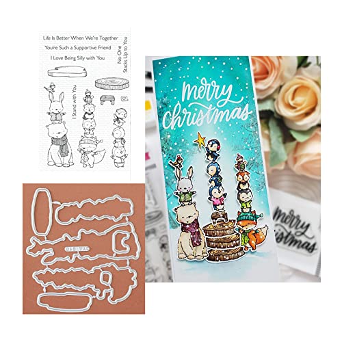 Qoiseys Weihnachten Pinguin Klare Stempel und Stanzformen Sets für Kartenherstellung, Stanzformen Schnittschablonen für DIY Scrapbooking Fotoalbum Dekorative Papier Basteln Prägeschablone von Qoiseys