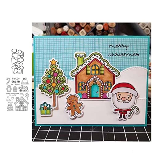 Qoiseys Weihnachten Schneehaus Stempel und Stanzschablonen Set,Clear Stempel und Stanzen Set Basteln Prägeschablone,Silikonstempel Metall Die Stanzen für DIY Scrapbooking Fotoalbum von Qoiseys