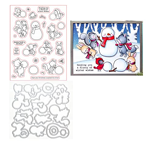 Qoiseys Weihnachten Schneemann Tiere für Weihnachten Silikon Clear Stempel und Stanzformen Sets für Kartenherstellung, Stanzschablonen für DIY Scrapbooking Fotoalbum Dekorative Papier Basteln von Qoiseys