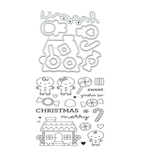 Qoiseys Weihnachten Zucker und Haus Stempel und Stanzschablonen Set,Clear Stempel und Stanzen Set Basteln Prägeschablone,Silikonstempel Metall Die Stanzen für DIY Scrapbooking Fotoalbum von Qoiseys