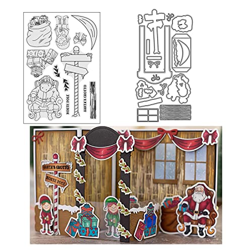 Qoiseys Weihnachtsmann Stempel und Stanzschablonen Set,Clear Stempel und Stanzen Set Basteln Prägeschablone,Silikonstempel Metall Die Stanzen für DIY Scrapbooking Fotoalbum von Qoiseys