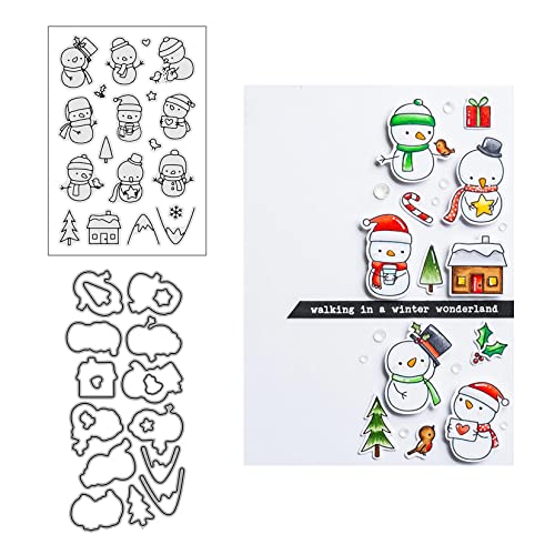 Qoiseys Winter Schneemann Clear Stamps and Dies Sets for Card Making, Cutting Dies Cut Schablonen for DIY Scrapbooking Fotoalbum Dekorative Papier Crafting Embossing Template von Qoiseys