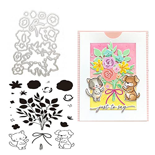 Qoiseys ein Blumenstrauß Stempel und Stanzschablonen Set,Clear Stempel und Stanzen Set Basteln Prägeschablone,Silikonstempel Metall Die Stanzen für DIY Scrapbooking Fotoalbum von Qoiseys