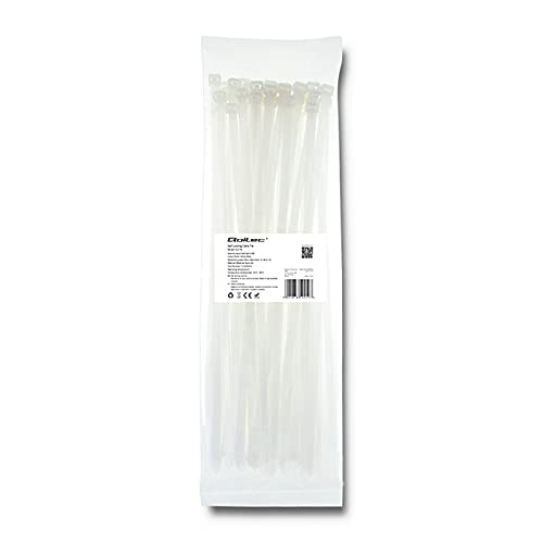 Qoltec Kabelbinder 7.2 * 350mm Nylon UV Weiß UV Resistent, Aus robustem Nylon, Selbstschließend, Für Haus, Büro, Garage, 52219 von Qoltec