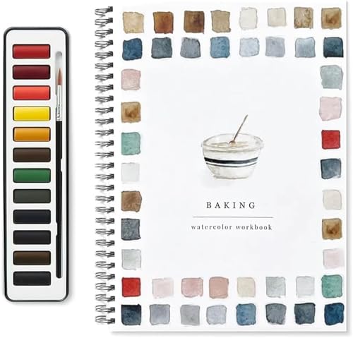 Aquarell-Arbeitsbücher, Anfängerfreundliche Tiere, Aquarell-Arbeitbücher, 12 Farben, Aquarellfarben-Set mit Pinsel, Kunst-Lernset für Bastel- und Hobby-Projekte (Backen) von Qoobom
