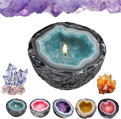 Qoobom Intention/Healing Crystal Energy Candle, Crystal Candles Home Desktop Decoration, Healing Candle for Meditation and Positive Energy (Blue, S) von Qoobom